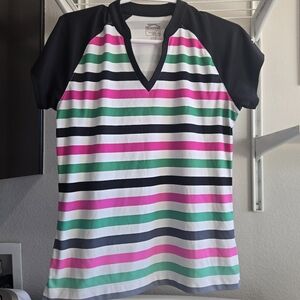 Striped V-Neck Short Sleeve Golf Top